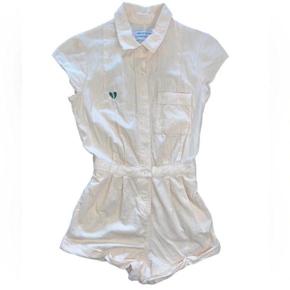 Urban Outfitters Knock Out Corduroy Romper Cream Women’s Size XS Button Preppy - Picture 11 of 11